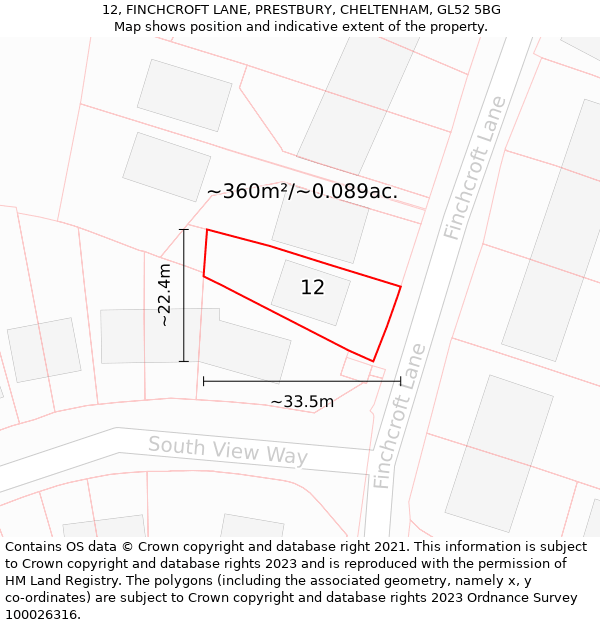 12, FINCHCROFT LANE, PRESTBURY, CHELTENHAM, GL52 5BG: Plot and title map