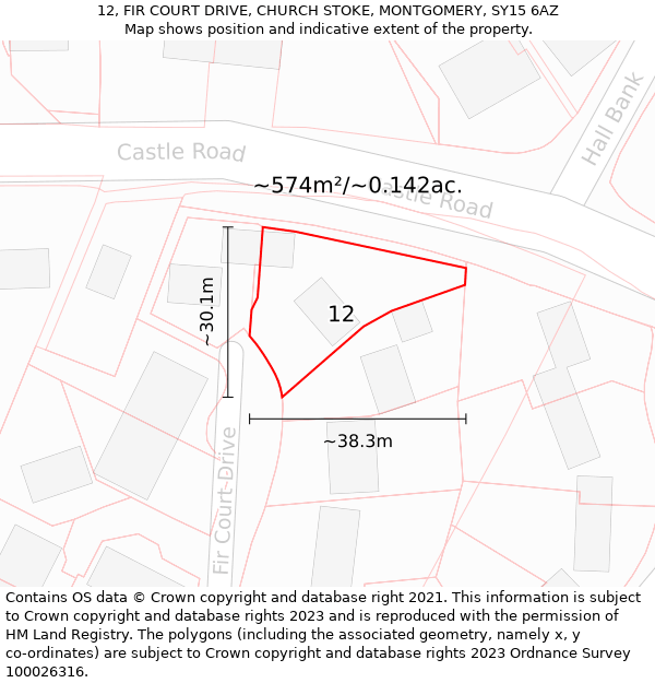 12, FIR COURT DRIVE, CHURCH STOKE, MONTGOMERY, SY15 6AZ: Plot and title map