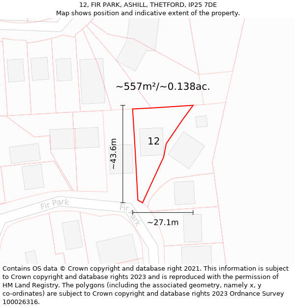 12, FIR PARK, ASHILL, THETFORD, IP25 7DE: Plot and title map