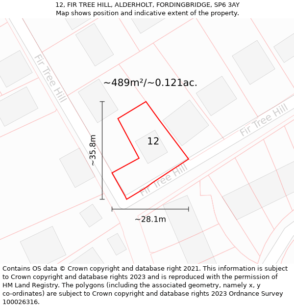 12, FIR TREE HILL, ALDERHOLT, FORDINGBRIDGE, SP6 3AY: Plot and title map