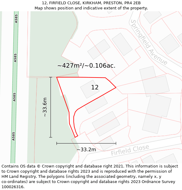 12, FIRFIELD CLOSE, KIRKHAM, PRESTON, PR4 2EB: Plot and title map