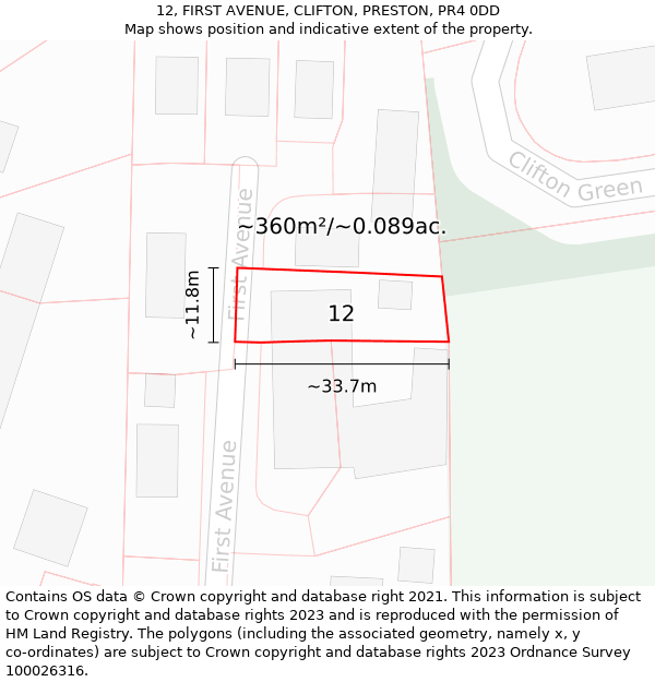 12, FIRST AVENUE, CLIFTON, PRESTON, PR4 0DD: Plot and title map