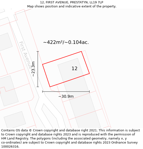 12, FIRST AVENUE, PRESTATYN, LL19 7LP: Plot and title map