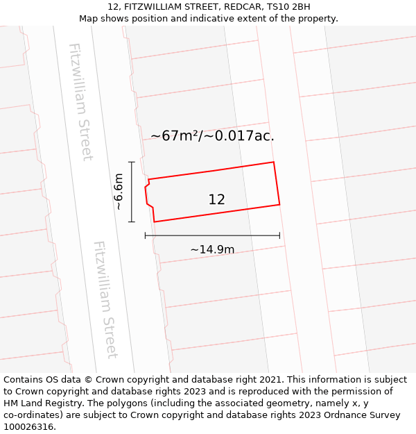 12, FITZWILLIAM STREET, REDCAR, TS10 2BH: Plot and title map