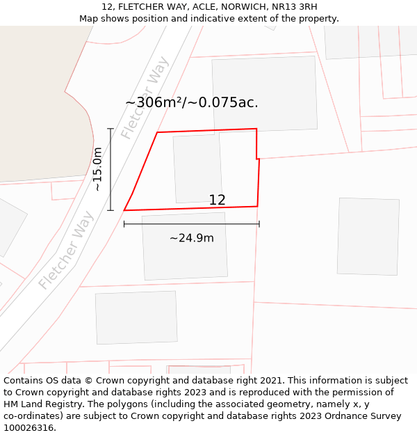 12, FLETCHER WAY, ACLE, NORWICH, NR13 3RH: Plot and title map