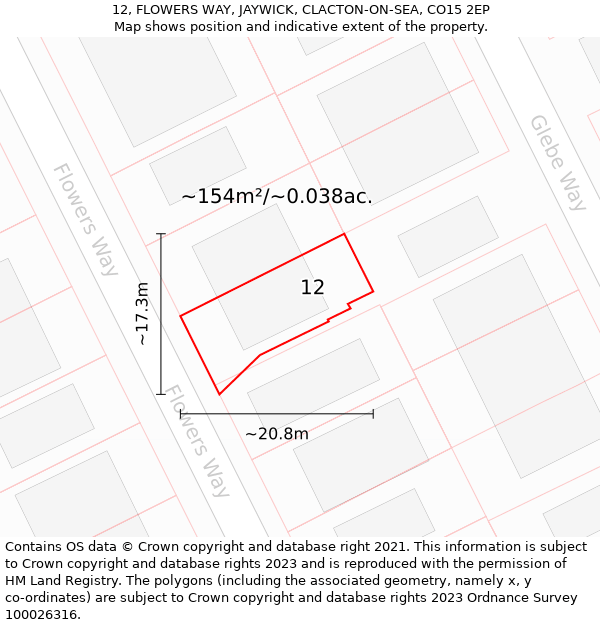 12, FLOWERS WAY, JAYWICK, CLACTON-ON-SEA, CO15 2EP: Plot and title map