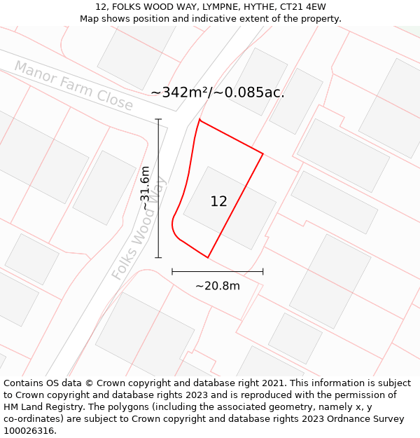 12, FOLKS WOOD WAY, LYMPNE, HYTHE, CT21 4EW: Plot and title map