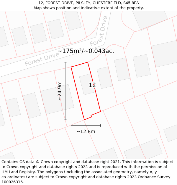 12, FOREST DRIVE, PILSLEY, CHESTERFIELD, S45 8EA: Plot and title map