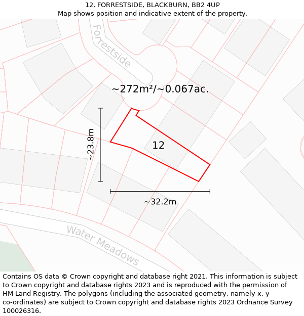 12, FORRESTSIDE, BLACKBURN, BB2 4UP: Plot and title map