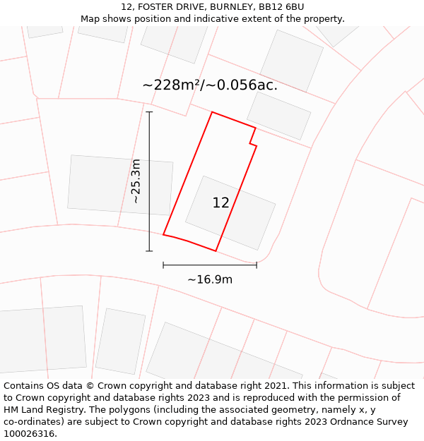 12, FOSTER DRIVE, BURNLEY, BB12 6BU: Plot and title map