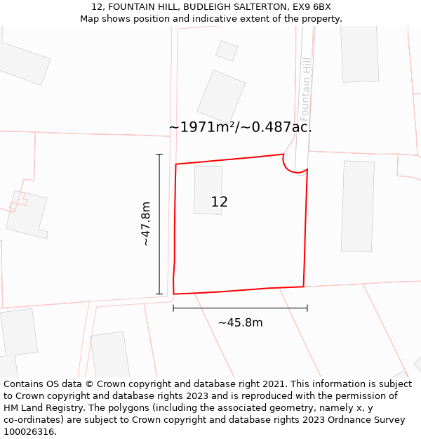 12, FOUNTAIN HILL, BUDLEIGH SALTERTON, EX9 6BX: Plot and title map