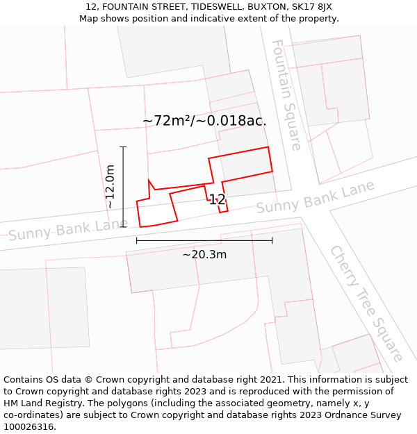 12, FOUNTAIN STREET, TIDESWELL, BUXTON, SK17 8JX: Plot and title map