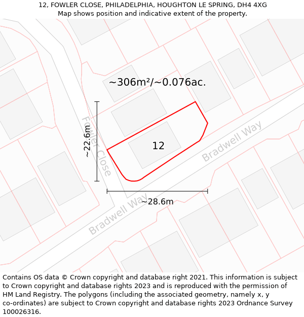 12, FOWLER CLOSE, PHILADELPHIA, HOUGHTON LE SPRING, DH4 4XG: Plot and title map