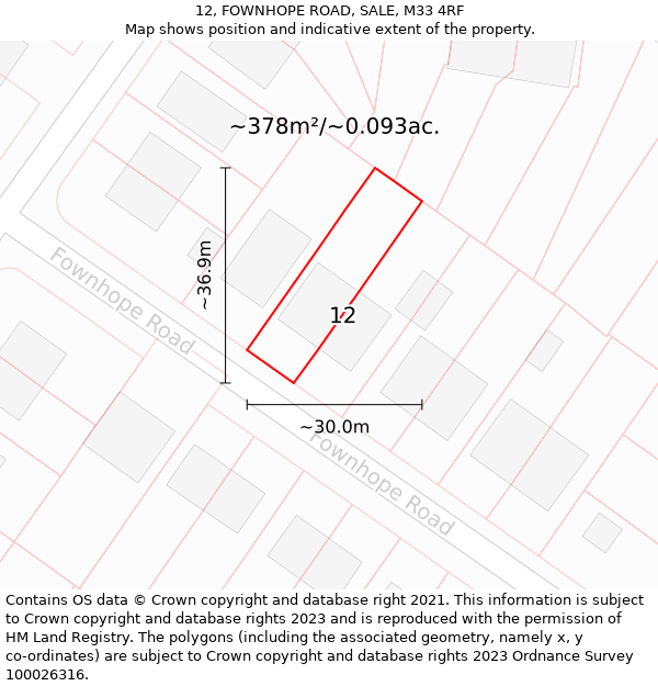 12, FOWNHOPE ROAD, SALE, M33 4RF: Plot and title map