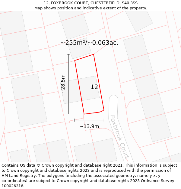 12, FOXBROOK COURT, CHESTERFIELD, S40 3SS: Plot and title map