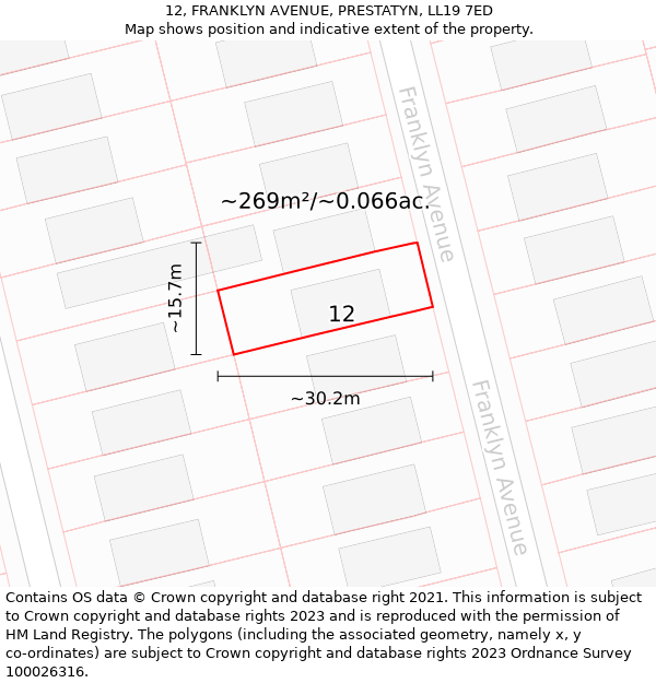 12, FRANKLYN AVENUE, PRESTATYN, LL19 7ED: Plot and title map