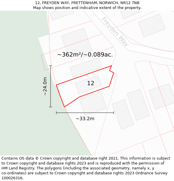 12, FREYDEN WAY, FRETTENHAM, NORWICH, NR12 7NB: Plot and title map