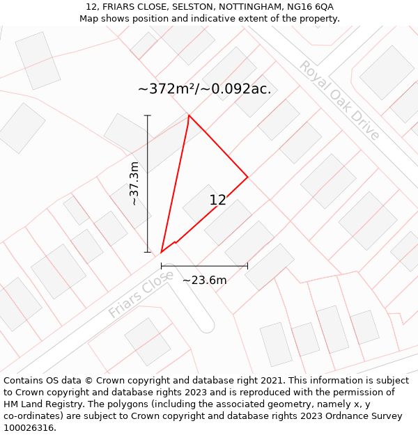 12, FRIARS CLOSE, SELSTON, NOTTINGHAM, NG16 6QA: Plot and title map