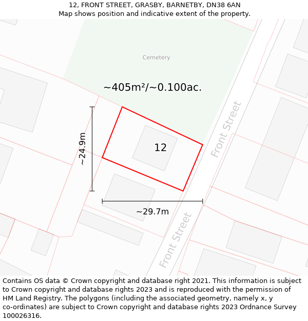 12, FRONT STREET, GRASBY, BARNETBY, DN38 6AN: Plot and title map