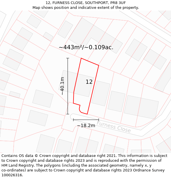 12, FURNESS CLOSE, SOUTHPORT, PR8 3UF: Plot and title map