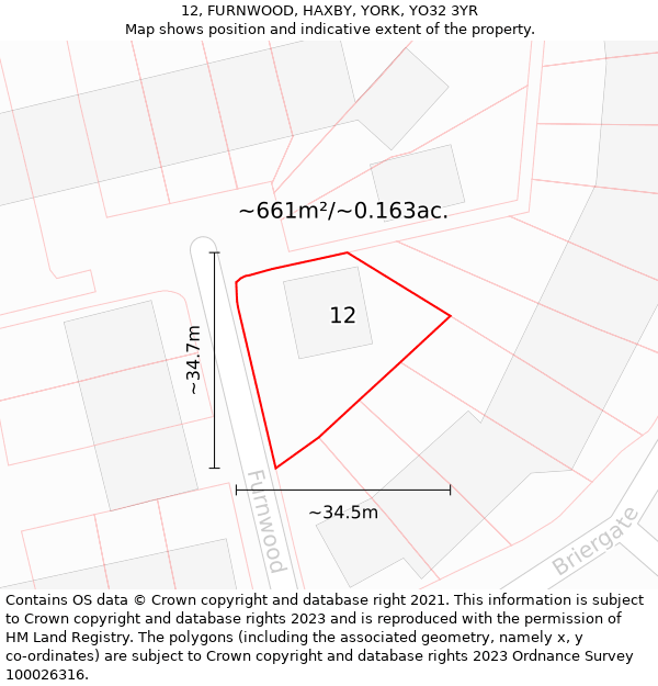 12, FURNWOOD, HAXBY, YORK, YO32 3YR: Plot and title map