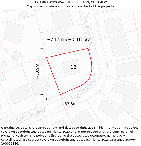 12, FURROCKS WAY, NESS, NESTON, CH64 4EW: Plot and title map