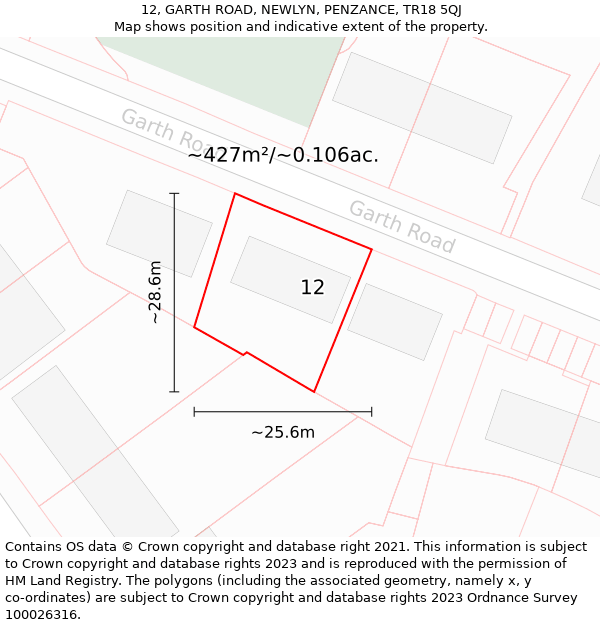 12, GARTH ROAD, NEWLYN, PENZANCE, TR18 5QJ: Plot and title map