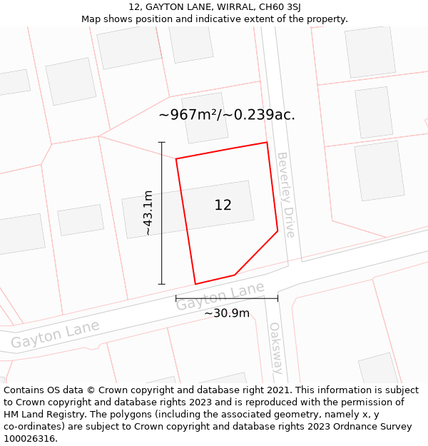 12, GAYTON LANE, WIRRAL, CH60 3SJ: Plot and title map