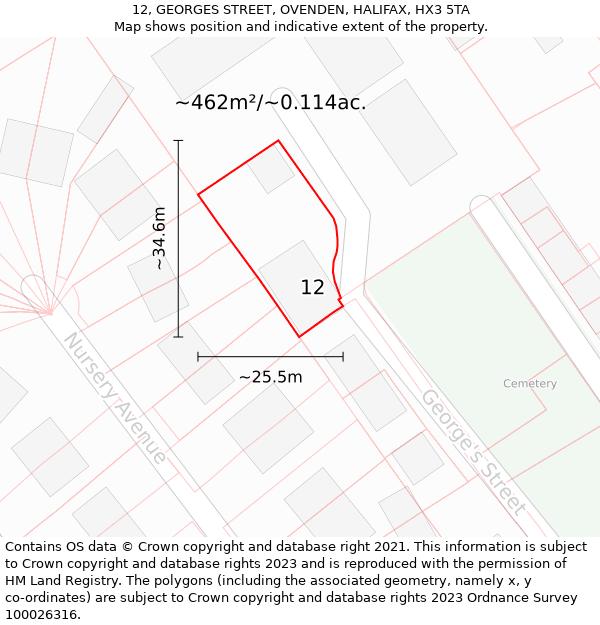 12, GEORGES STREET, OVENDEN, HALIFAX, HX3 5TA: Plot and title map