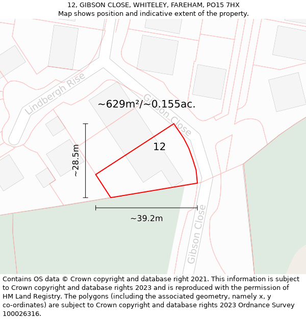 12, GIBSON CLOSE, WHITELEY, FAREHAM, PO15 7HX: Plot and title map