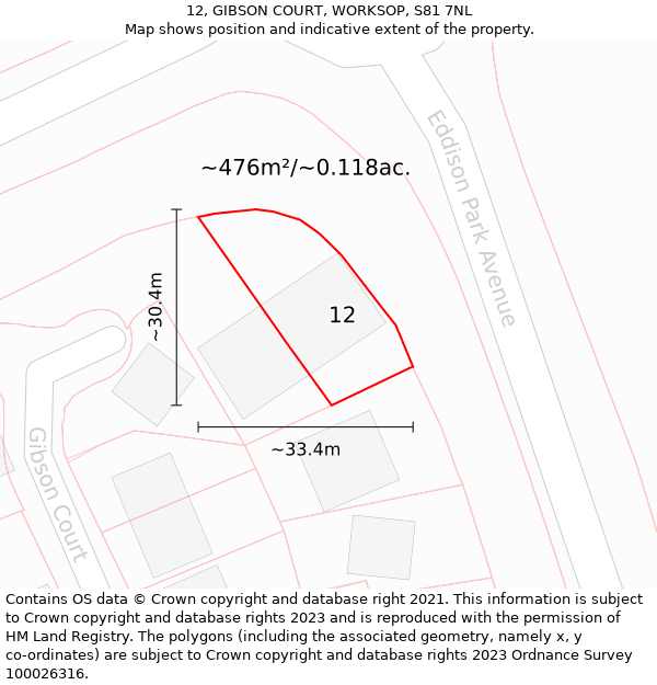 12, GIBSON COURT, WORKSOP, S81 7NL: Plot and title map
