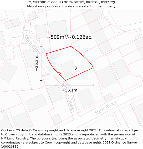 12, GIFFORD CLOSE, RANGEWORTHY, BRISTOL, BS37 7QU: Plot and title map