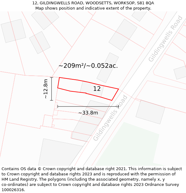 12, GILDINGWELLS ROAD, WOODSETTS, WORKSOP, S81 8QA: Plot and title map