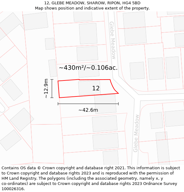 12, GLEBE MEADOW, SHAROW, RIPON, HG4 5BD: Plot and title map