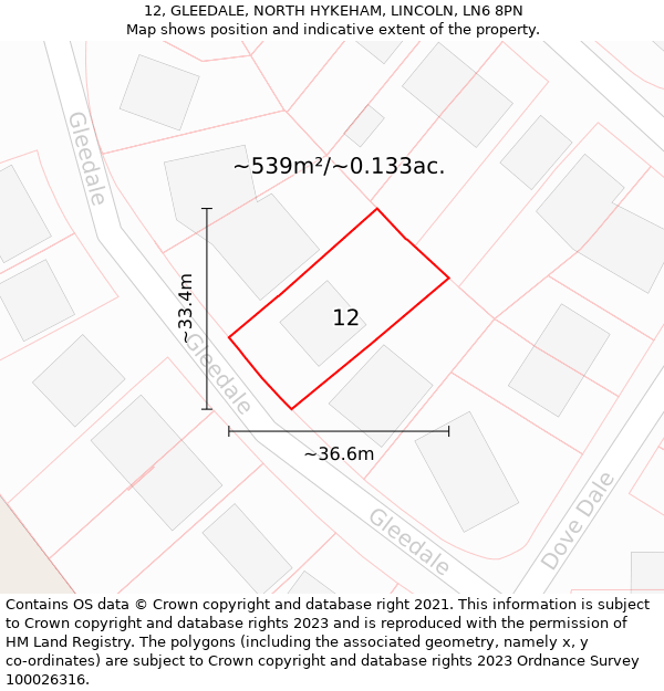 12, GLEEDALE, NORTH HYKEHAM, LINCOLN, LN6 8PN: Plot and title map