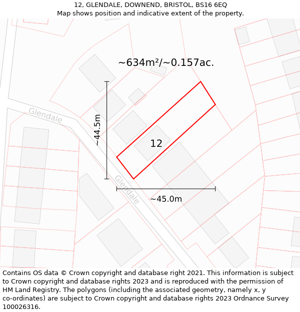 12, GLENDALE, DOWNEND, BRISTOL, BS16 6EQ: Plot and title map