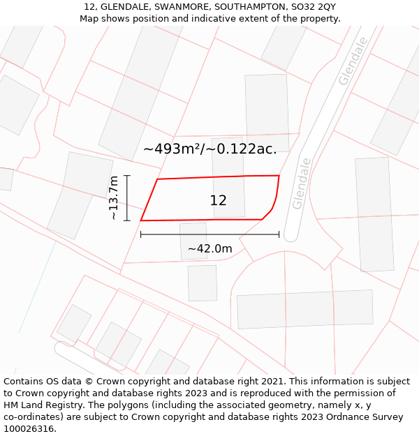 12, GLENDALE, SWANMORE, SOUTHAMPTON, SO32 2QY: Plot and title map