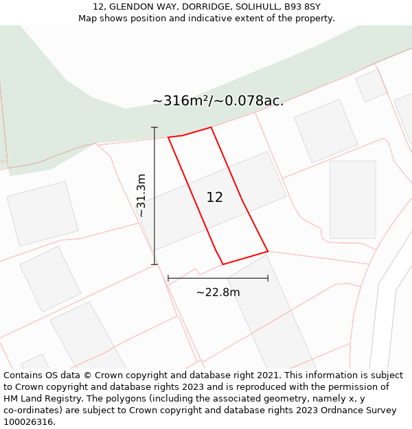 12, GLENDON WAY, DORRIDGE, SOLIHULL, B93 8SY: Plot and title map