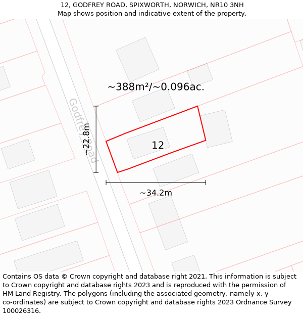 12, GODFREY ROAD, SPIXWORTH, NORWICH, NR10 3NH: Plot and title map