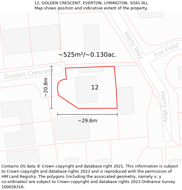 12, GOLDEN CRESCENT, EVERTON, LYMINGTON, SO41 0LL: Plot and title map