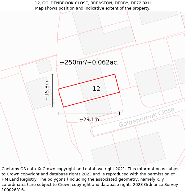 12, GOLDENBROOK CLOSE, BREASTON, DERBY, DE72 3XH: Plot and title map