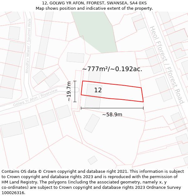 12, GOLWG YR AFON, FFOREST, SWANSEA, SA4 0XS: Plot and title map