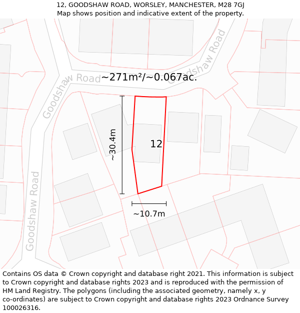 12, GOODSHAW ROAD, WORSLEY, MANCHESTER, M28 7GJ: Plot and title map