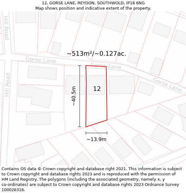 12, GORSE LANE, REYDON, SOUTHWOLD, IP18 6NG: Plot and title map