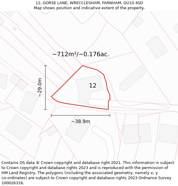 12, GORSE LANE, WRECCLESHAM, FARNHAM, GU10 4SD: Plot and title map