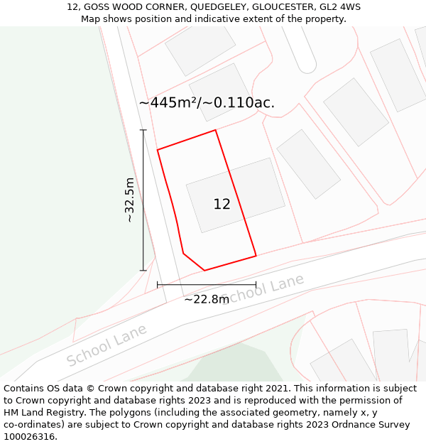 12, GOSS WOOD CORNER, QUEDGELEY, GLOUCESTER, GL2 4WS: Plot and title map