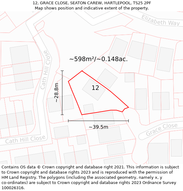 12, GRACE CLOSE, SEATON CAREW, HARTLEPOOL, TS25 2PF: Plot and title map