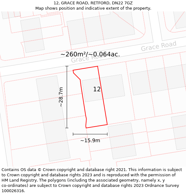 12, GRACE ROAD, RETFORD, DN22 7GZ: Plot and title map