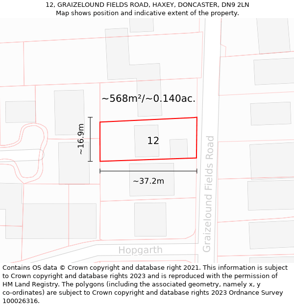 12, GRAIZELOUND FIELDS ROAD, HAXEY, DONCASTER, DN9 2LN: Plot and title map