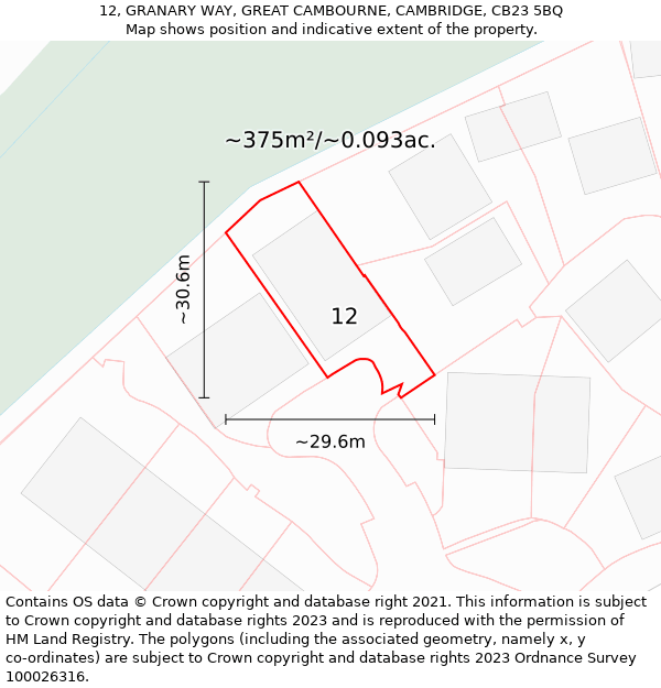 12, GRANARY WAY, GREAT CAMBOURNE, CAMBRIDGE, CB23 5BQ: Plot and title map